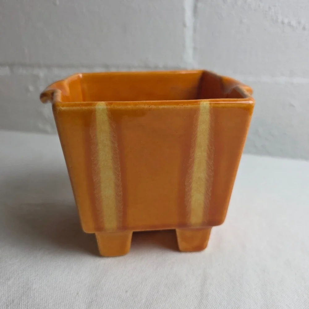 Vintage MCM Hull Persimmon Orange Drip Glaze Square Ceramic Candle Holder 67 USA